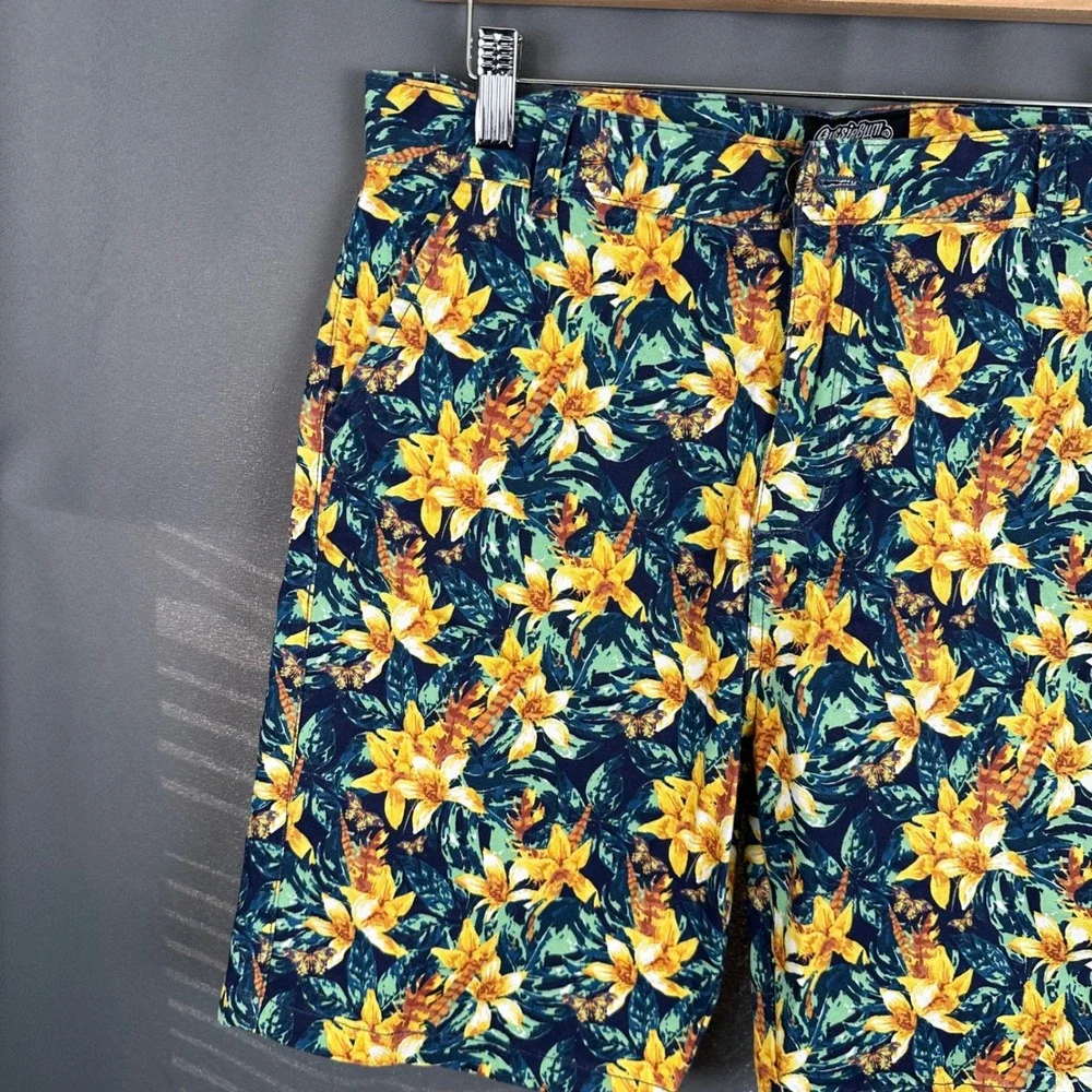 AussieBum Authentic Chino Mens Tropical Floral Butterfly Shorts Yellow Blue